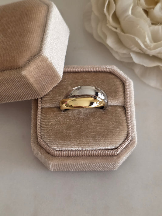 Two tone gold and silver ring