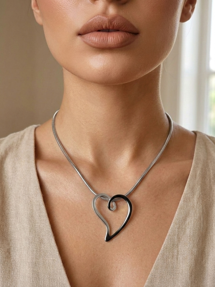 HUDA HEART NECKLACE SILVER