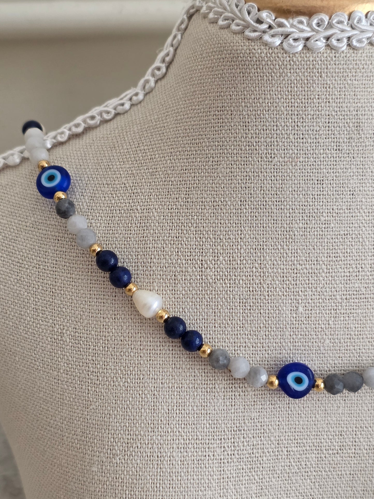 FREYA EVIL EYE PEARL & CRYSTAL NECKLACE