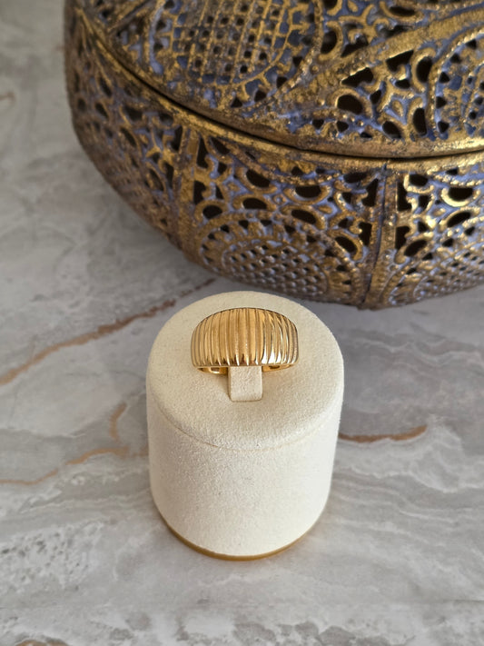 Stainless steel gold gold plated wide statement ring