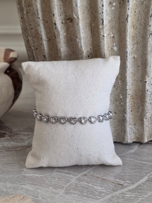 Silver heart tennis bracelet