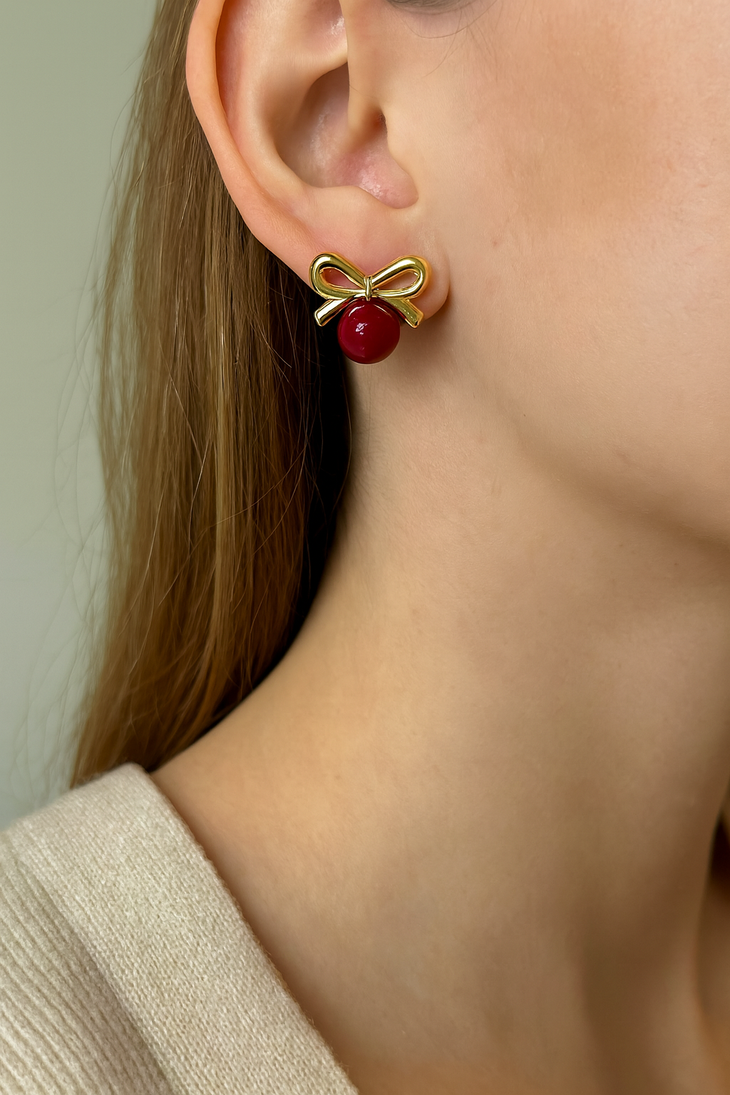 NALA RED BOW EARRINGS