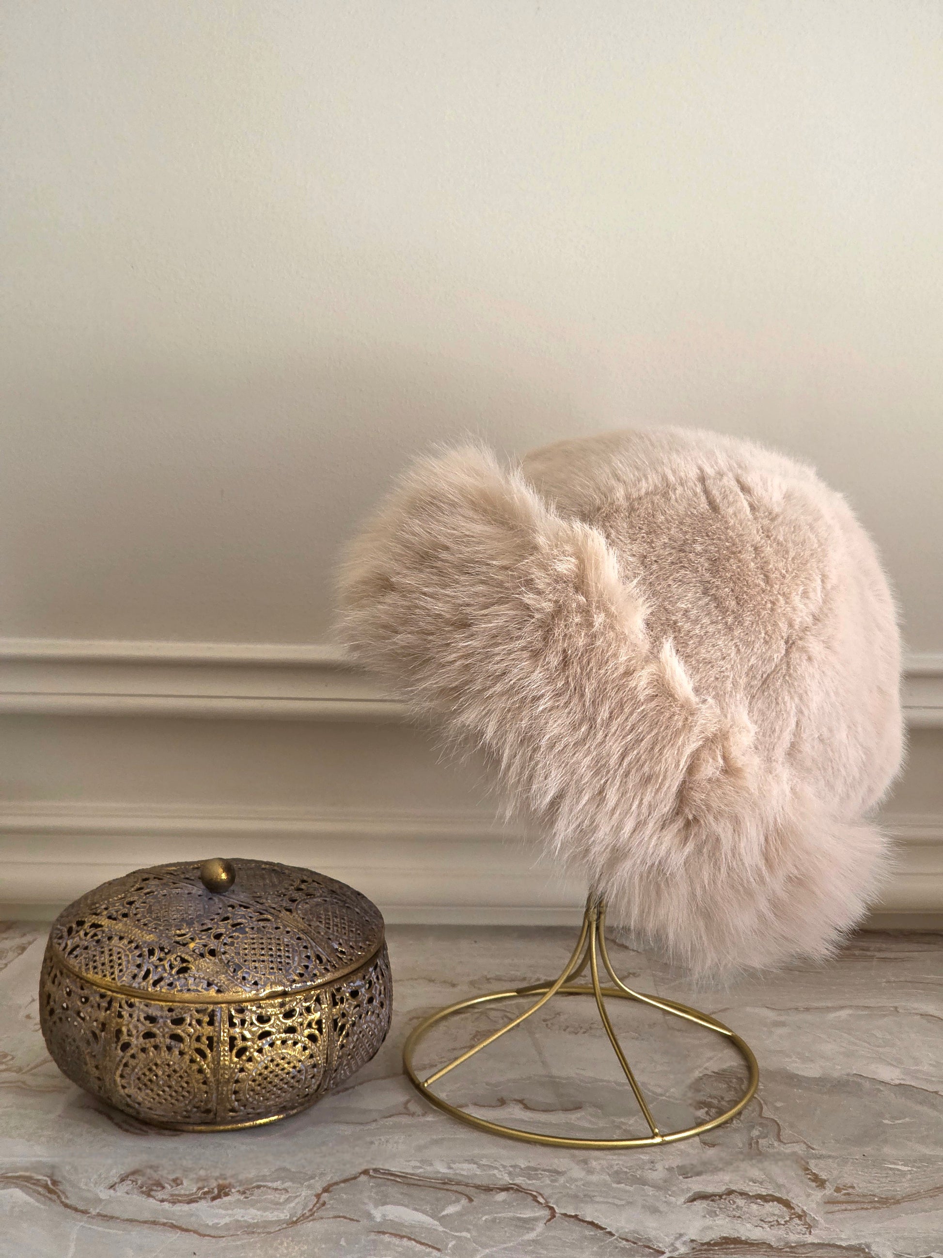 Faux fur beige winter hat