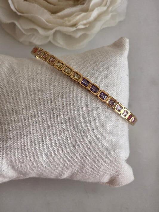 Gold coloured cubic zirconia bangle