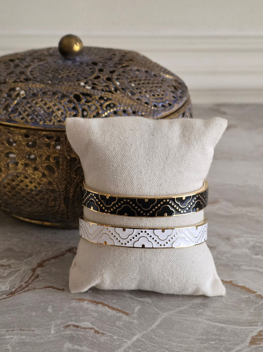 Gold stainless steel Enamel clover bangle