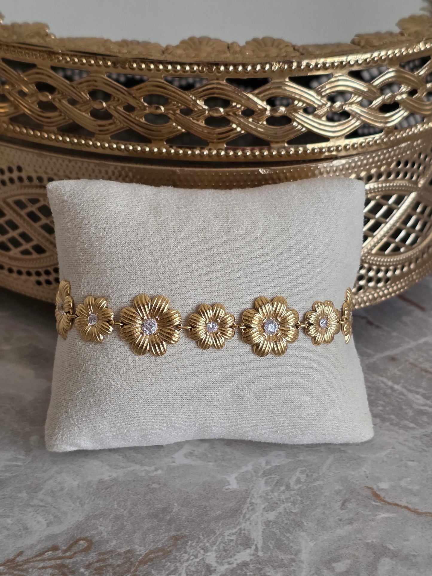 Gold statement flower Bracelet