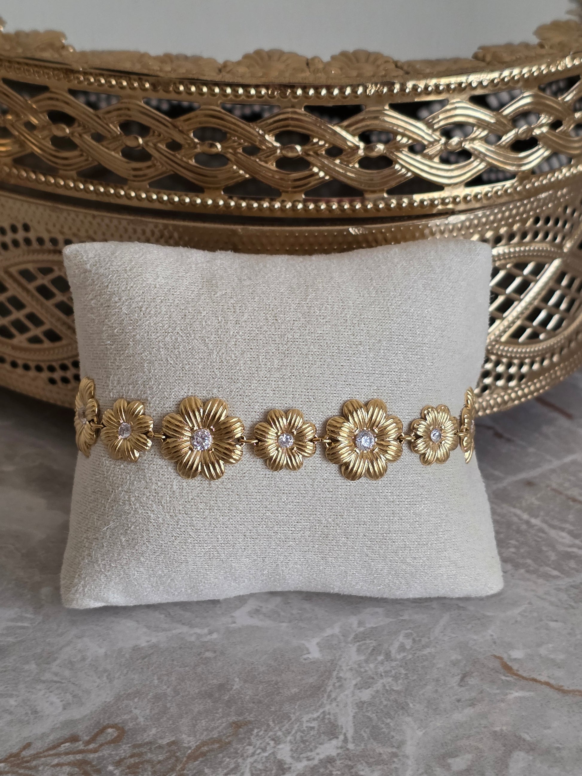 Gold statement flower Bracelet
