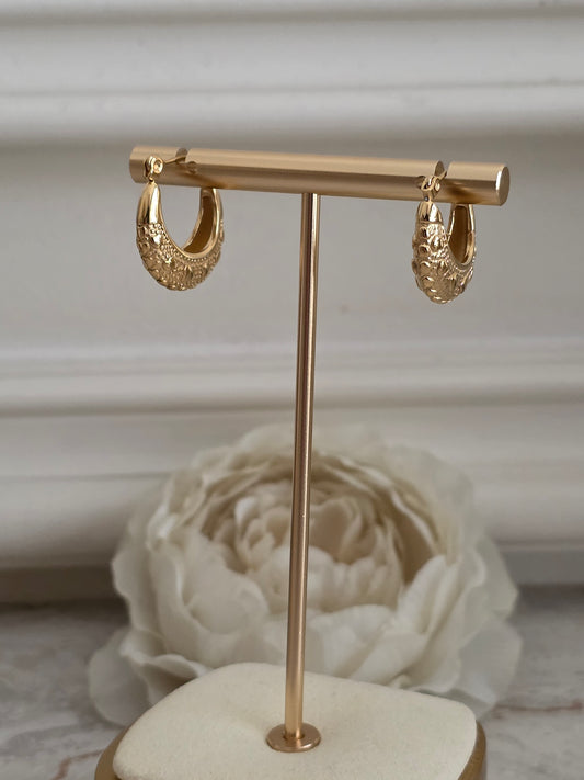 Gold heart textured Hoop Earrings