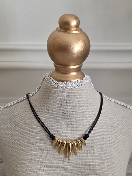 Black leather gold necklace