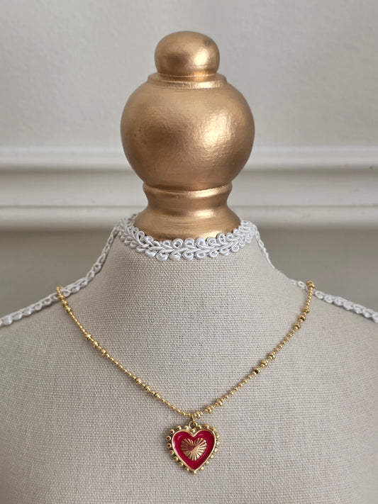 Gold red heart necklace