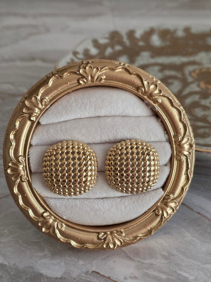 Gold round mesh statement earrings