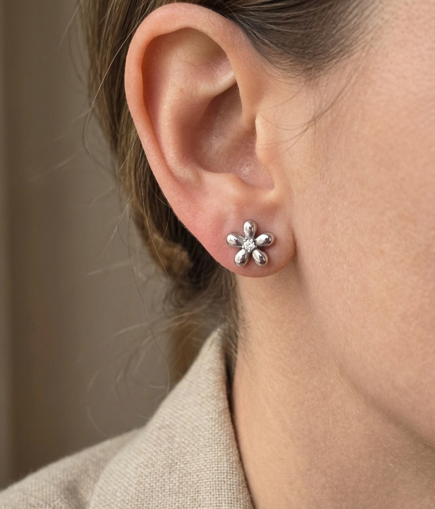ASKIN FLOWER EARRINGS SILVER