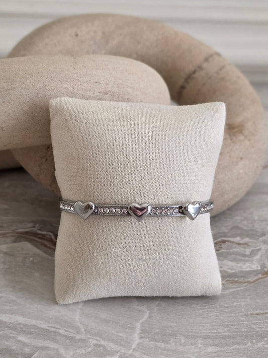 Stainless steel heart bangle with Cubic Zirconia 