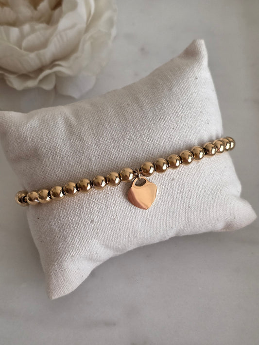 Gold stainless steel ball heart bracelet