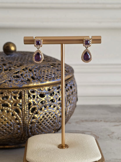 Gold vintage purple cubic zirconia earrings