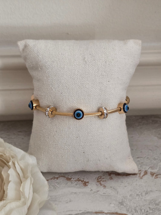 Gold evil eye bracelet with Cubic Zirconia 