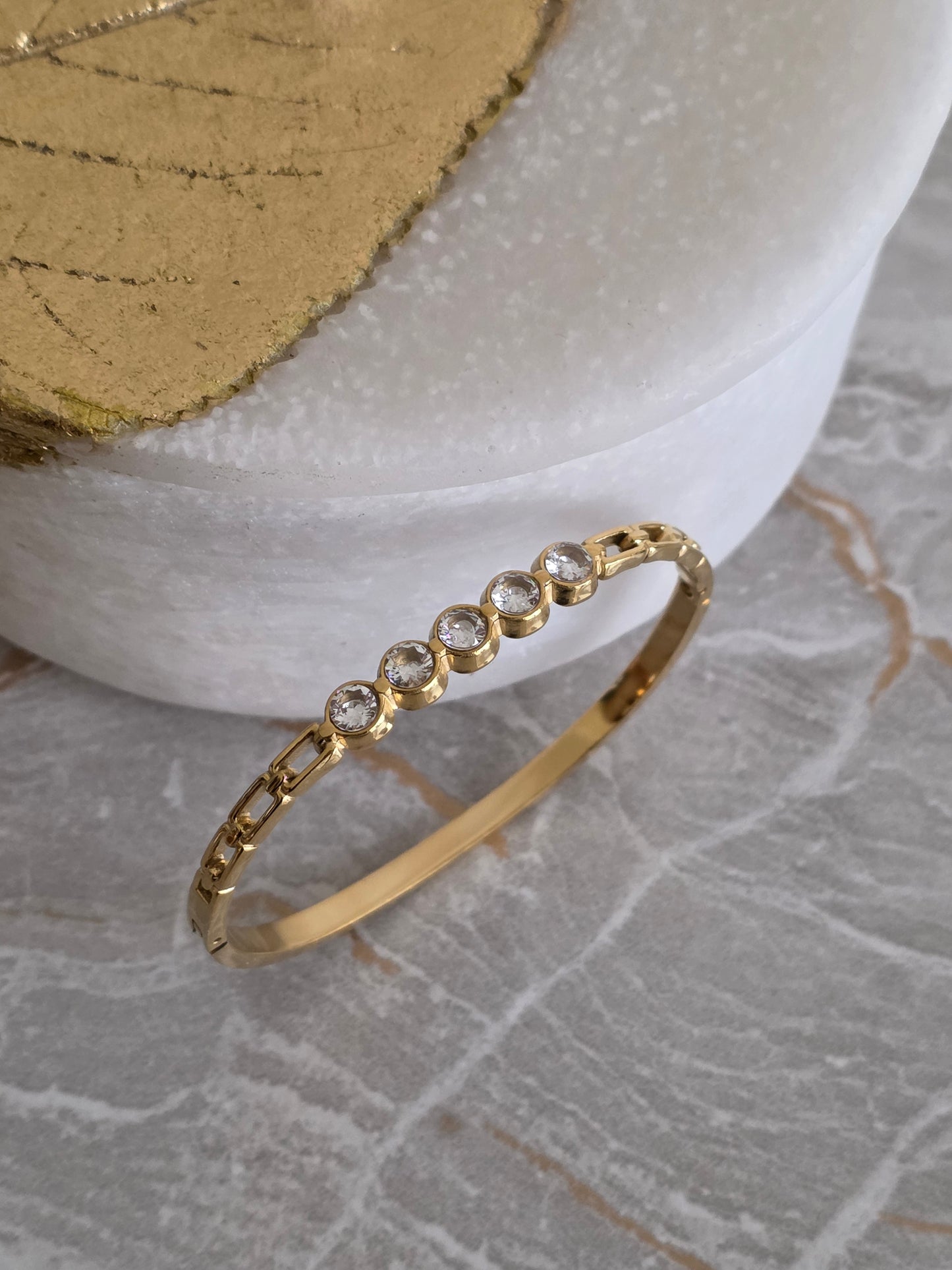 Gold Plated Stainless Steel cubic zirconia bangle