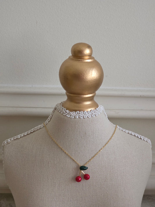 Gold and enamel cherry necklace