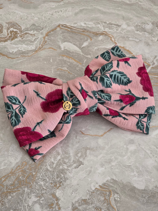 Large floral bow hair clip