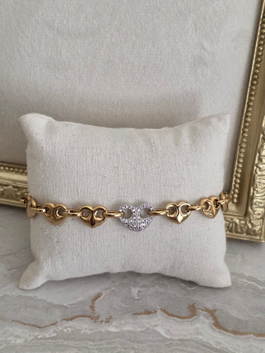 Gold heart bracelet with Cubic Zirconia 