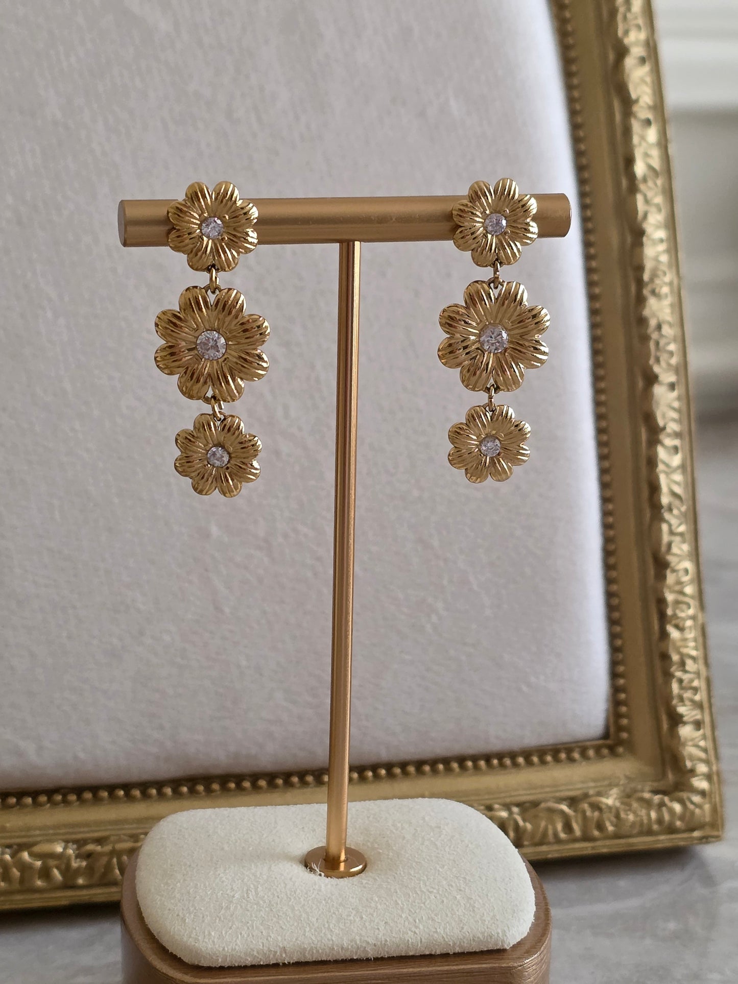 Gold statement flower earrings 