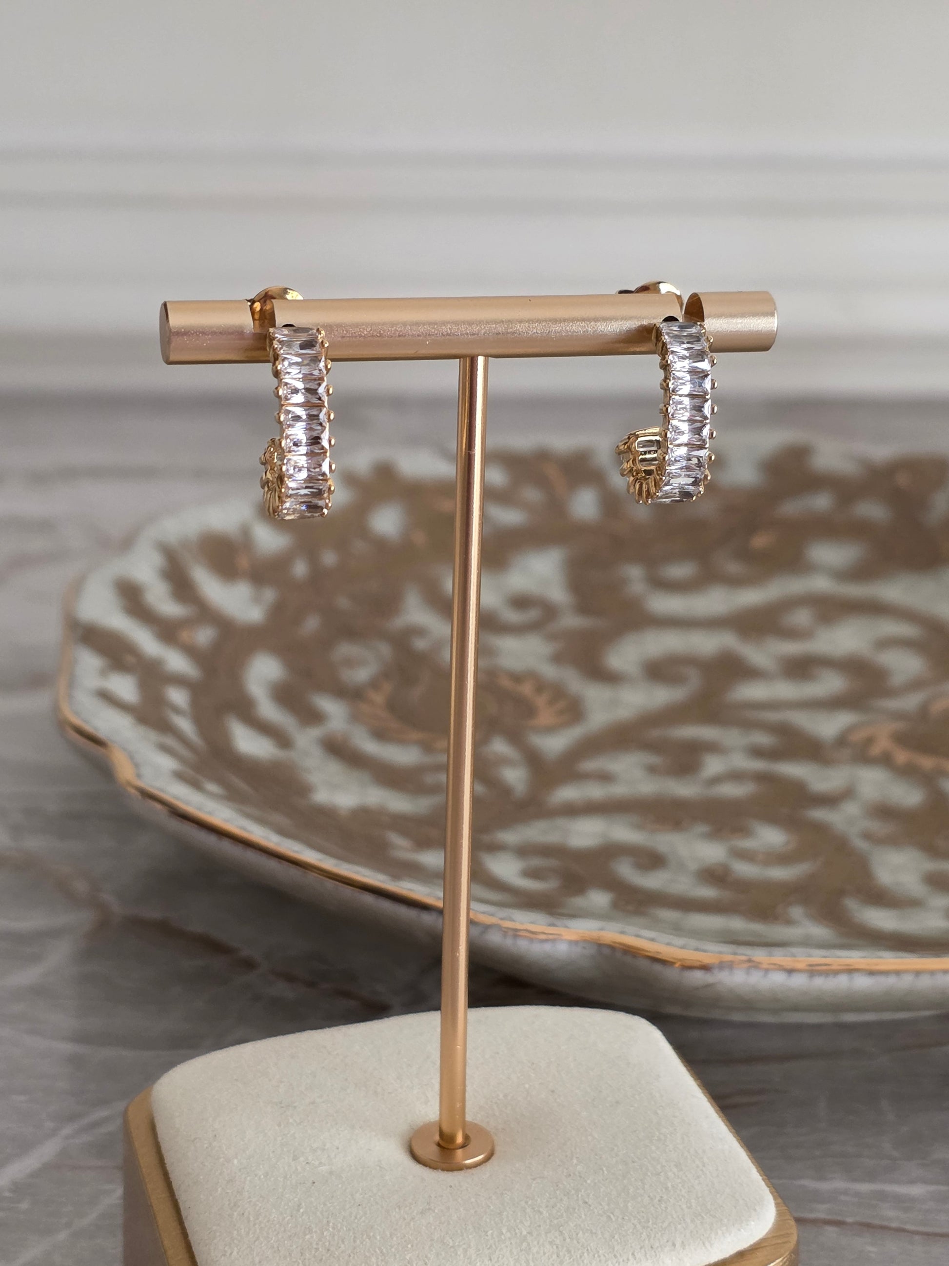Gold cubic zirconia hoop earrings