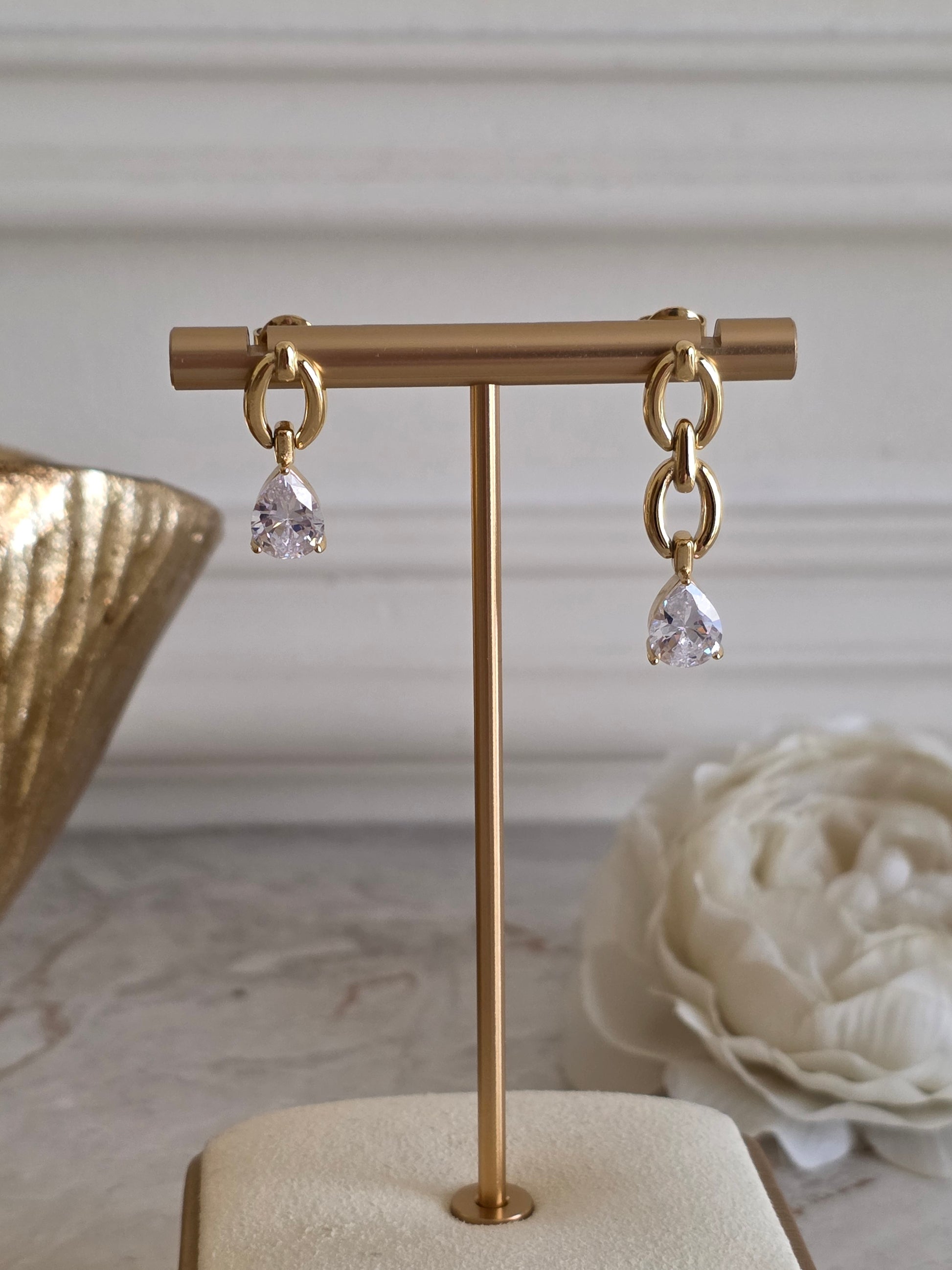 Gold chain mismatched Cubic zirconia Earrings