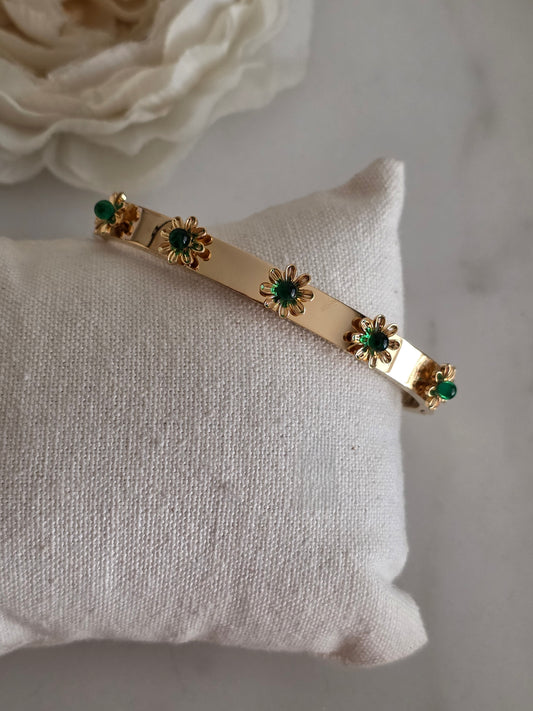 Gold and Emerald flower bangle