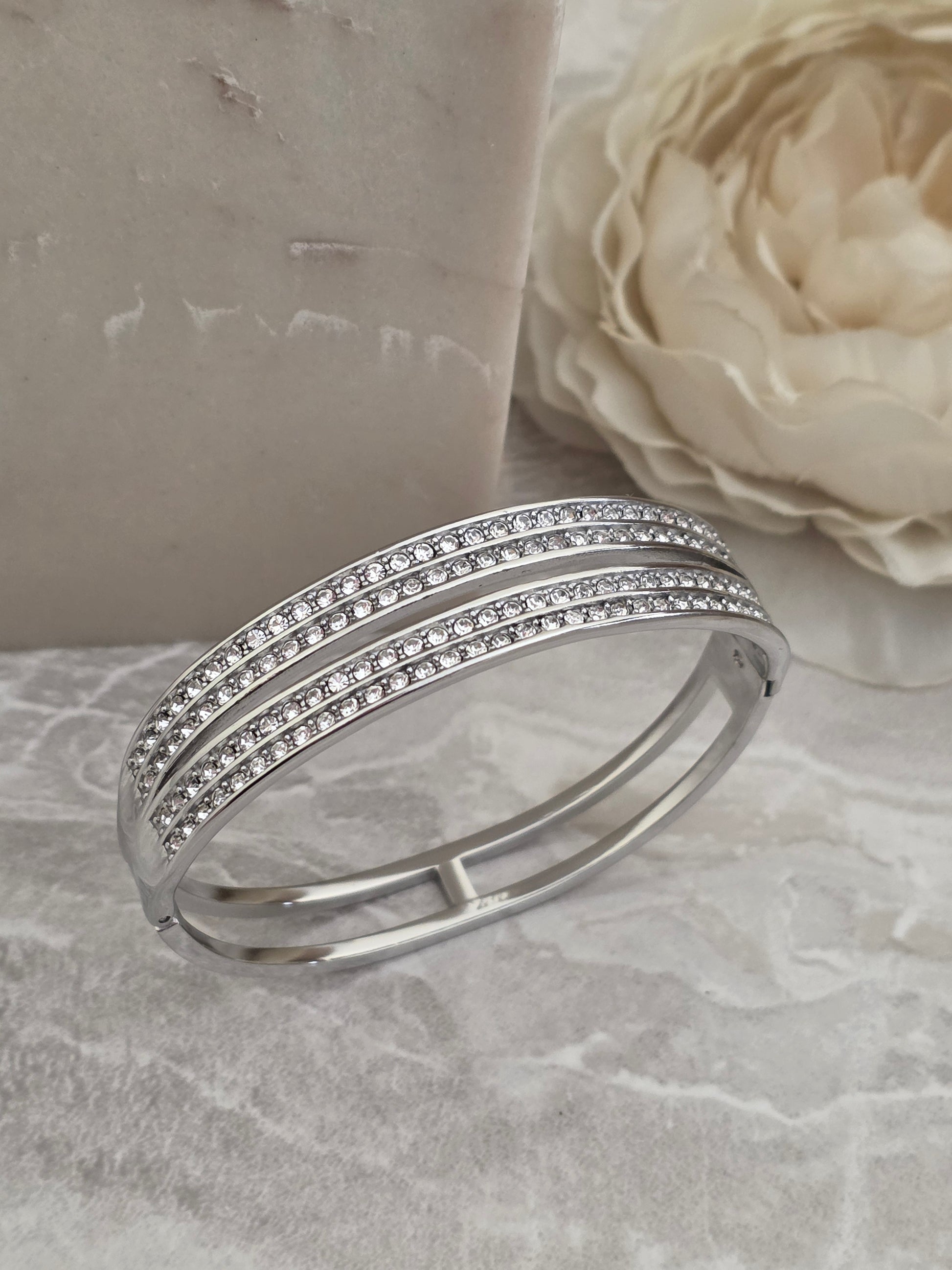 Silver cubic zirconia statement bangle