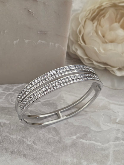 Silver cubic zirconia statement bangle