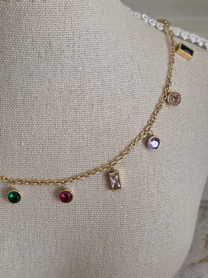 Colourful cubic zirconia gold necklace