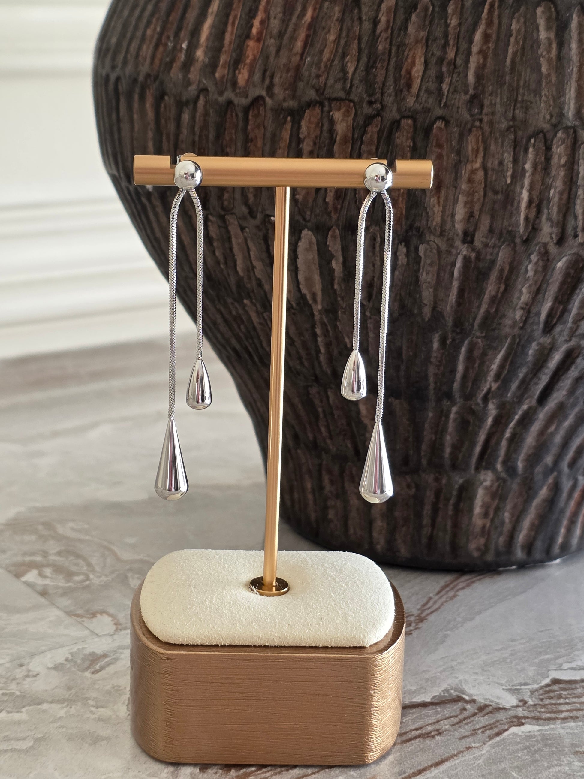 Silver long statement earrings