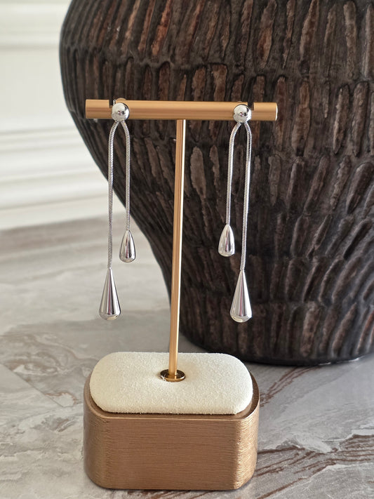 Silver long statement earrings