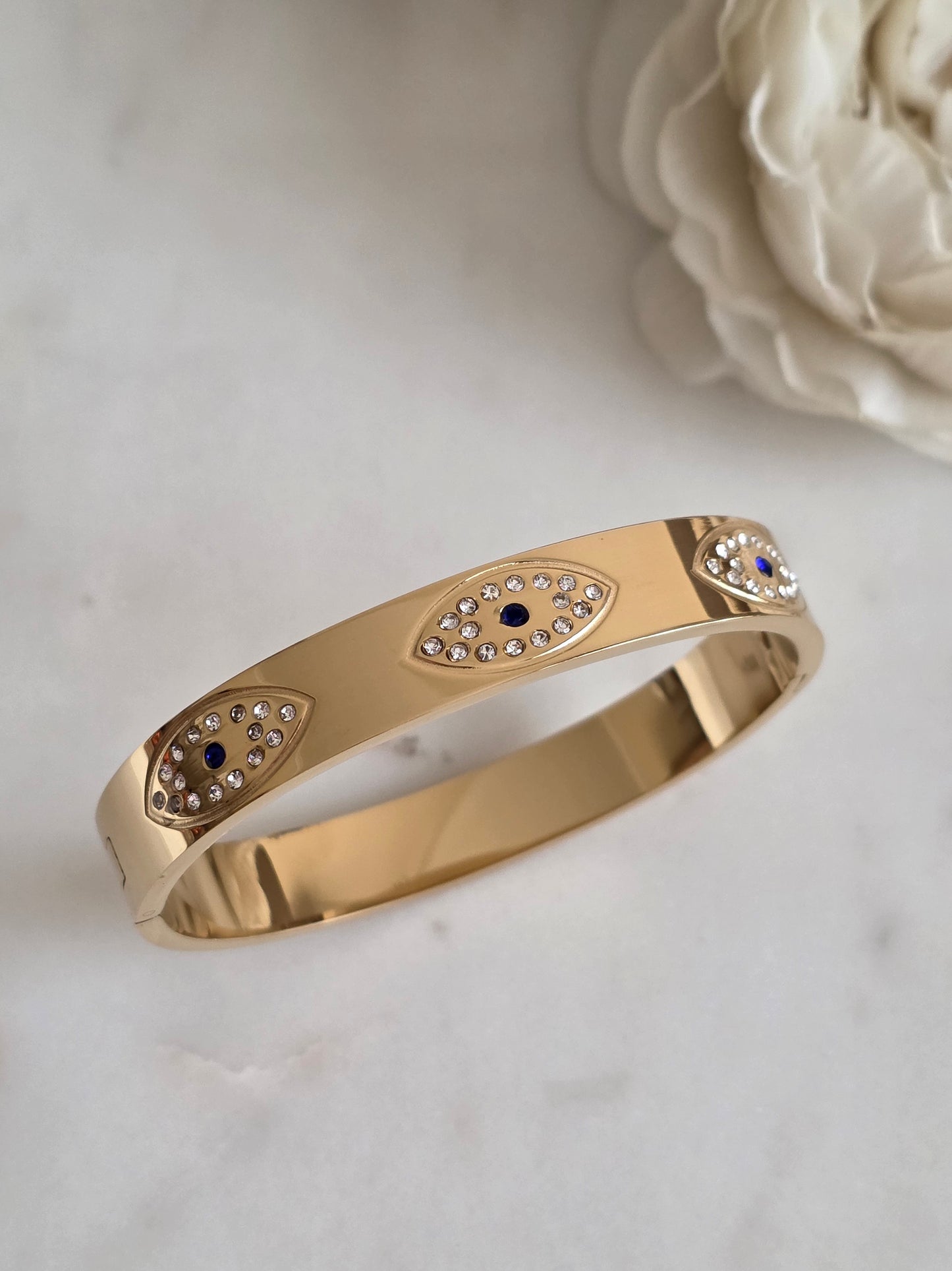 Gold evil eye bangle