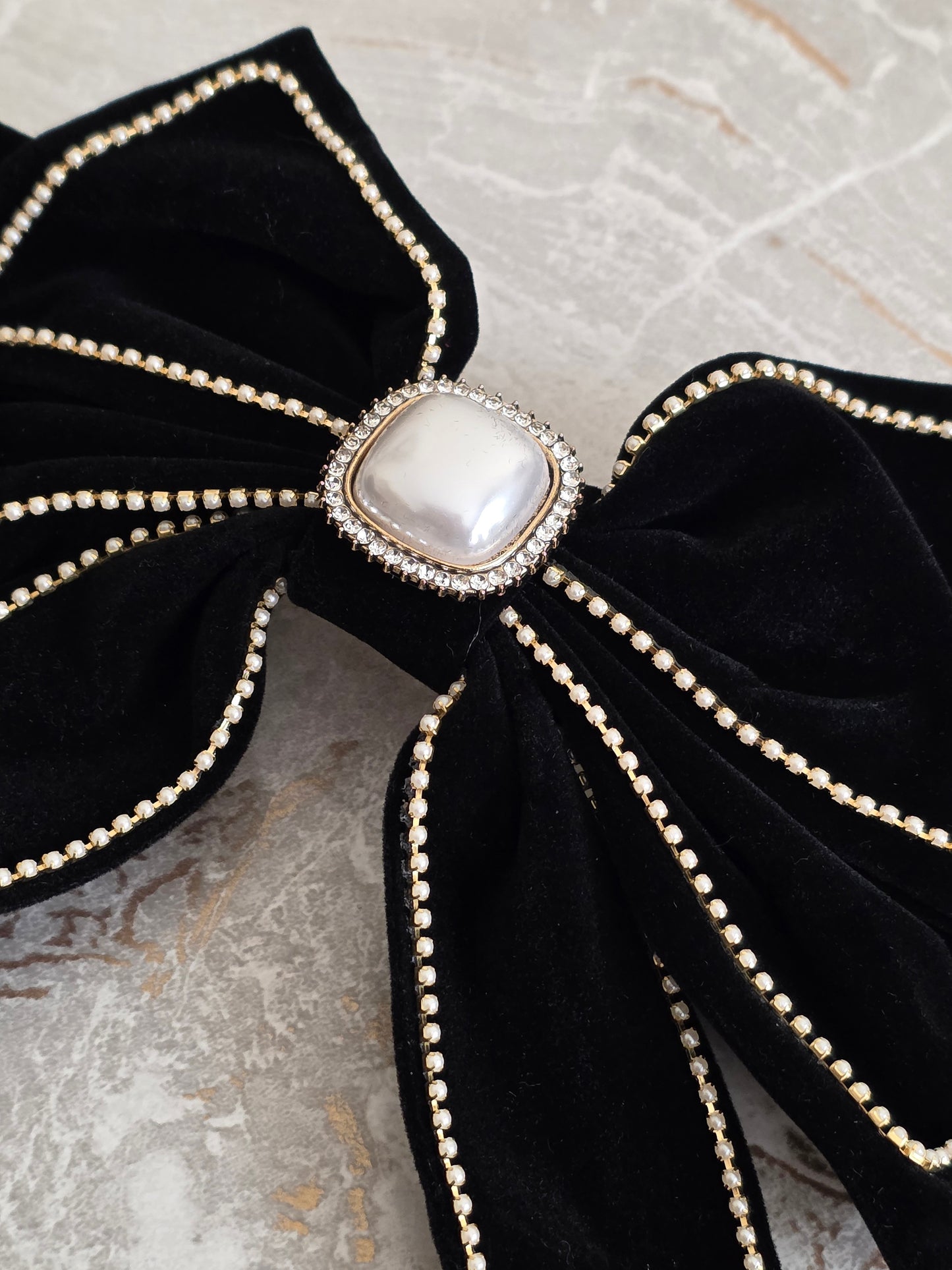 LARGE VELVET BOW RHINESTONE HAIR CLIP