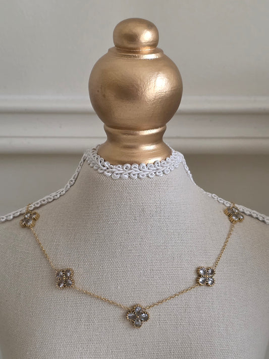 Cubic zirconia gold flower necklace