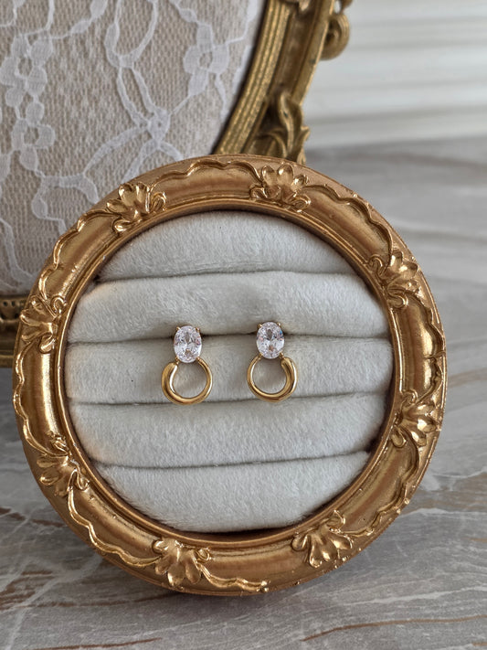 Gold round cubic zirconia earrings