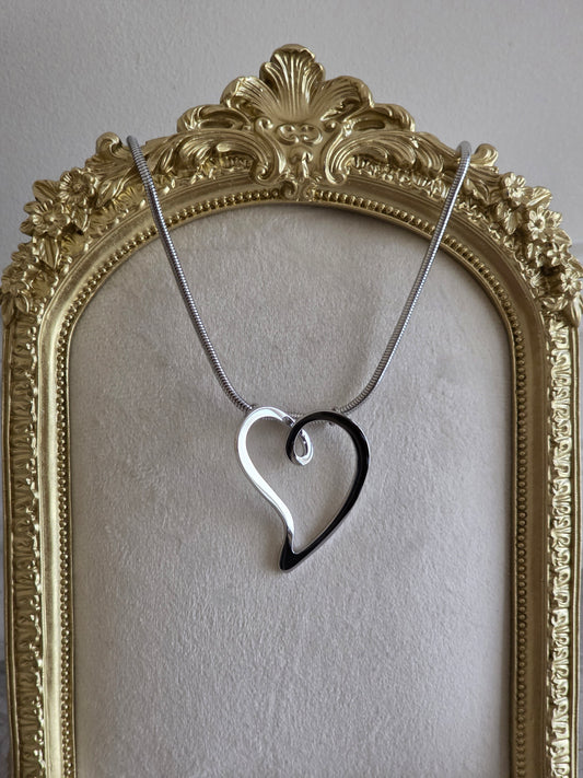 Silver statement heart necklace with snake chain