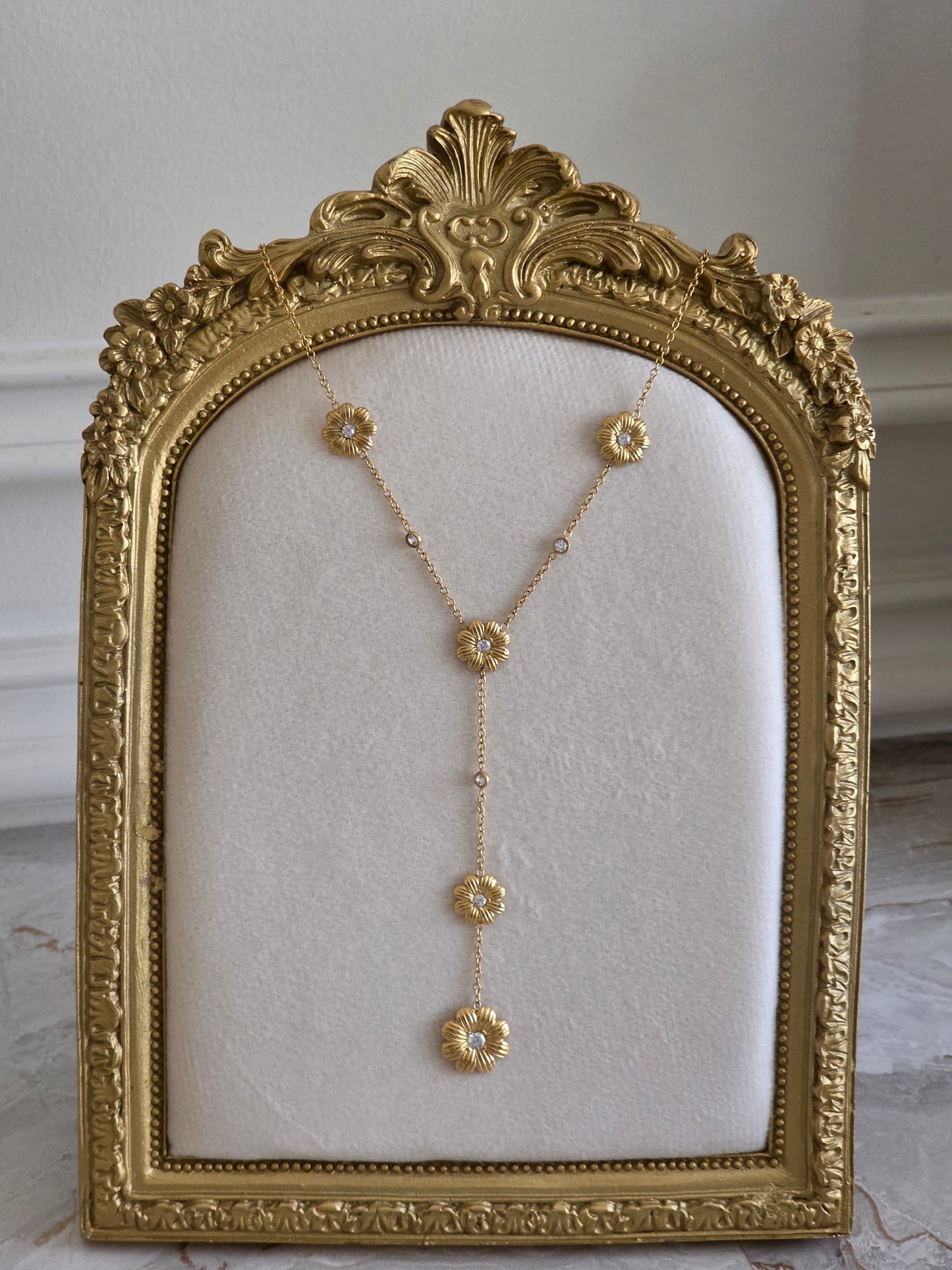 Gold flower drop necklace 