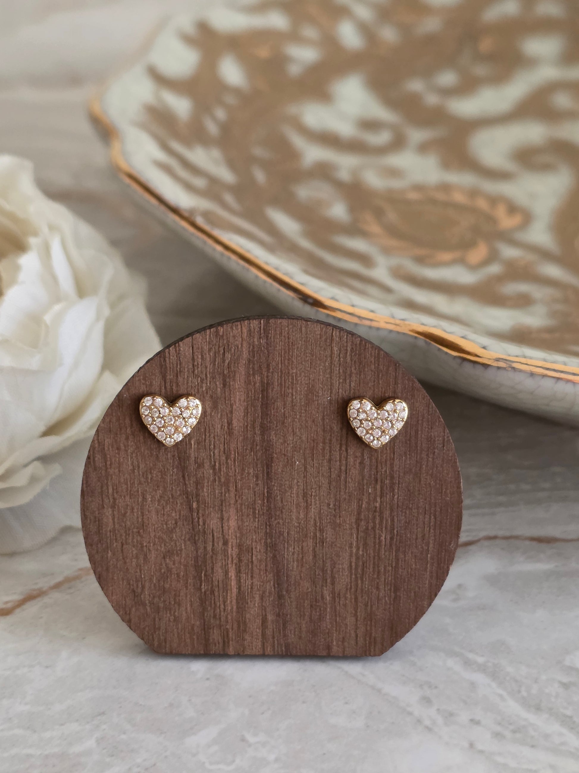 Small cubic zirconia heart earrings
