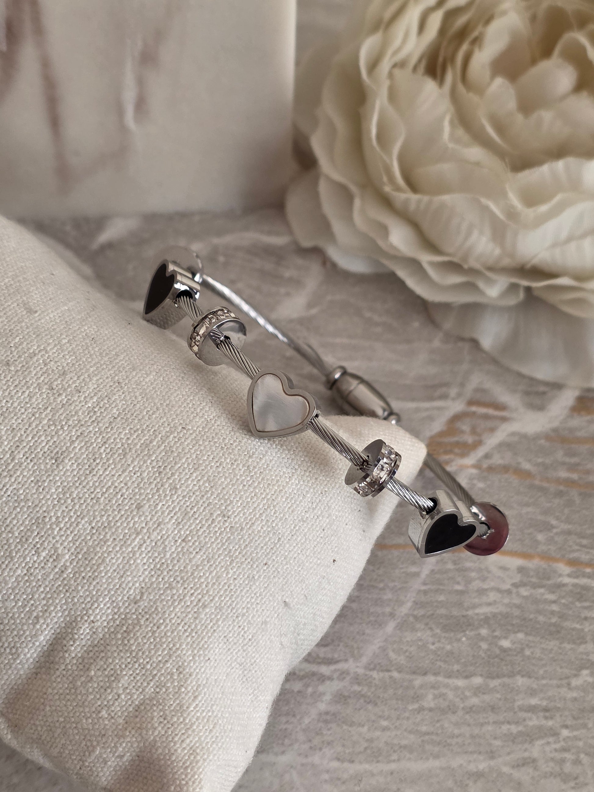 Silver heart bangle 