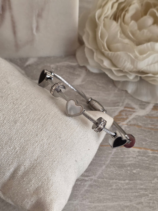 Silver heart bangle 