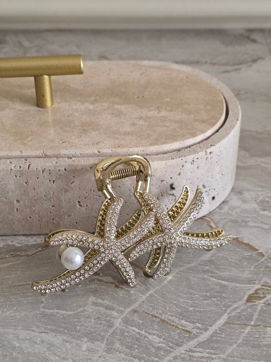 STARFISH AND PEARL HAIR CLAW