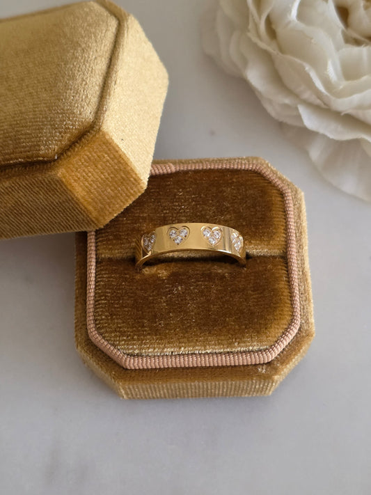Gold cubic zirconia heart ring