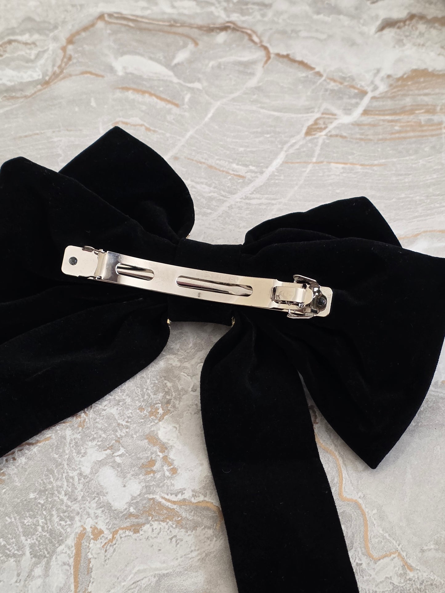 LARGE VELVET BOW RHINESTONE HAIR CLIP