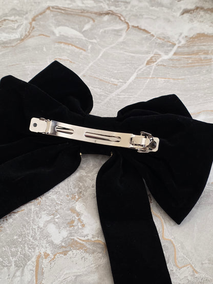 LARGE VELVET BOW RHINESTONE HAIR CLIP