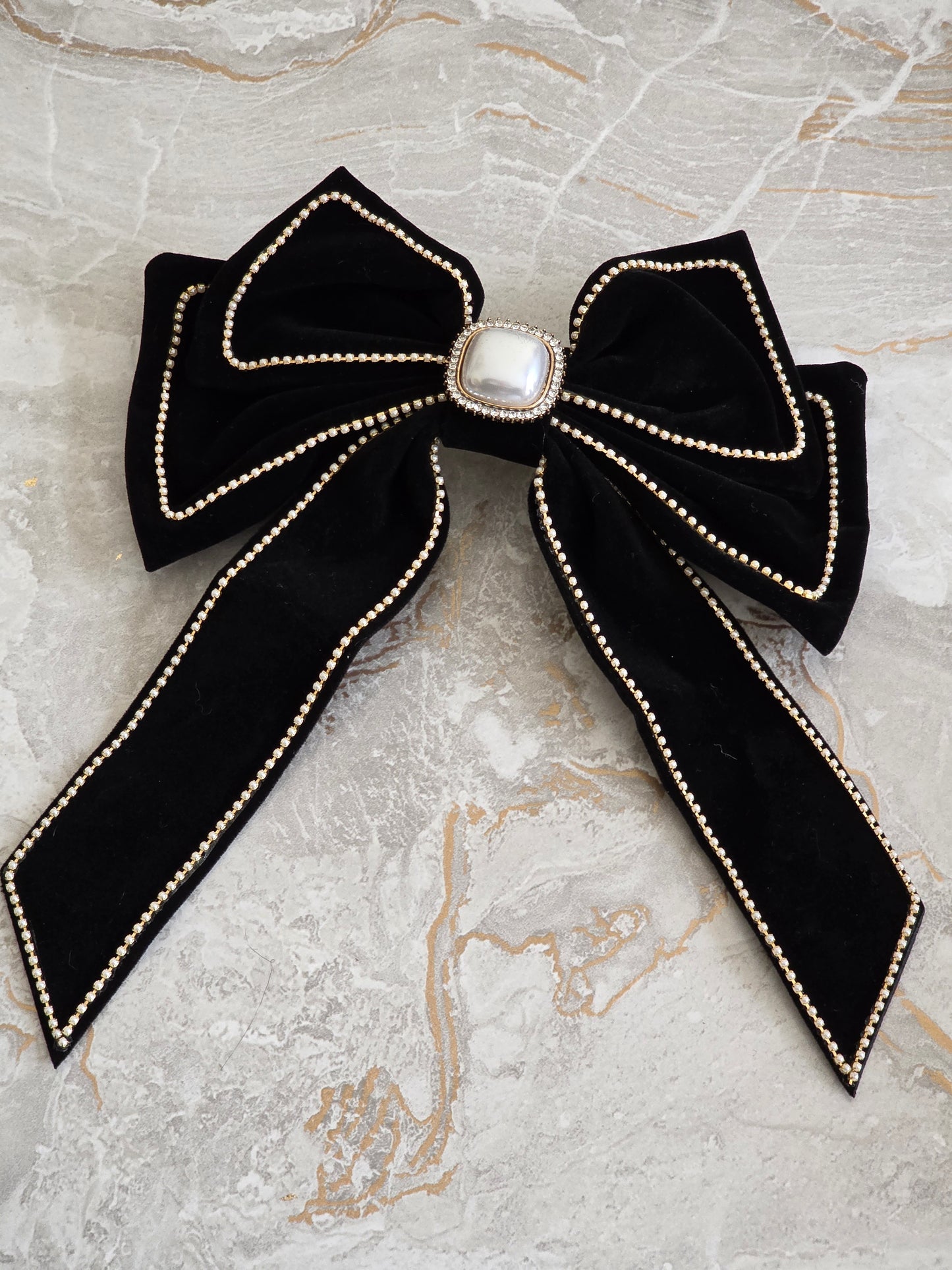 Large velvet rhinestone bow hair clip 