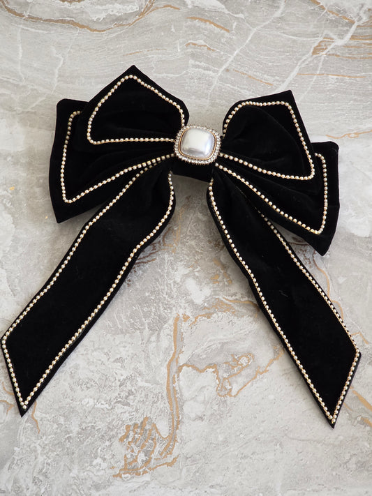 Large velvet rhinestone bow hair clip 