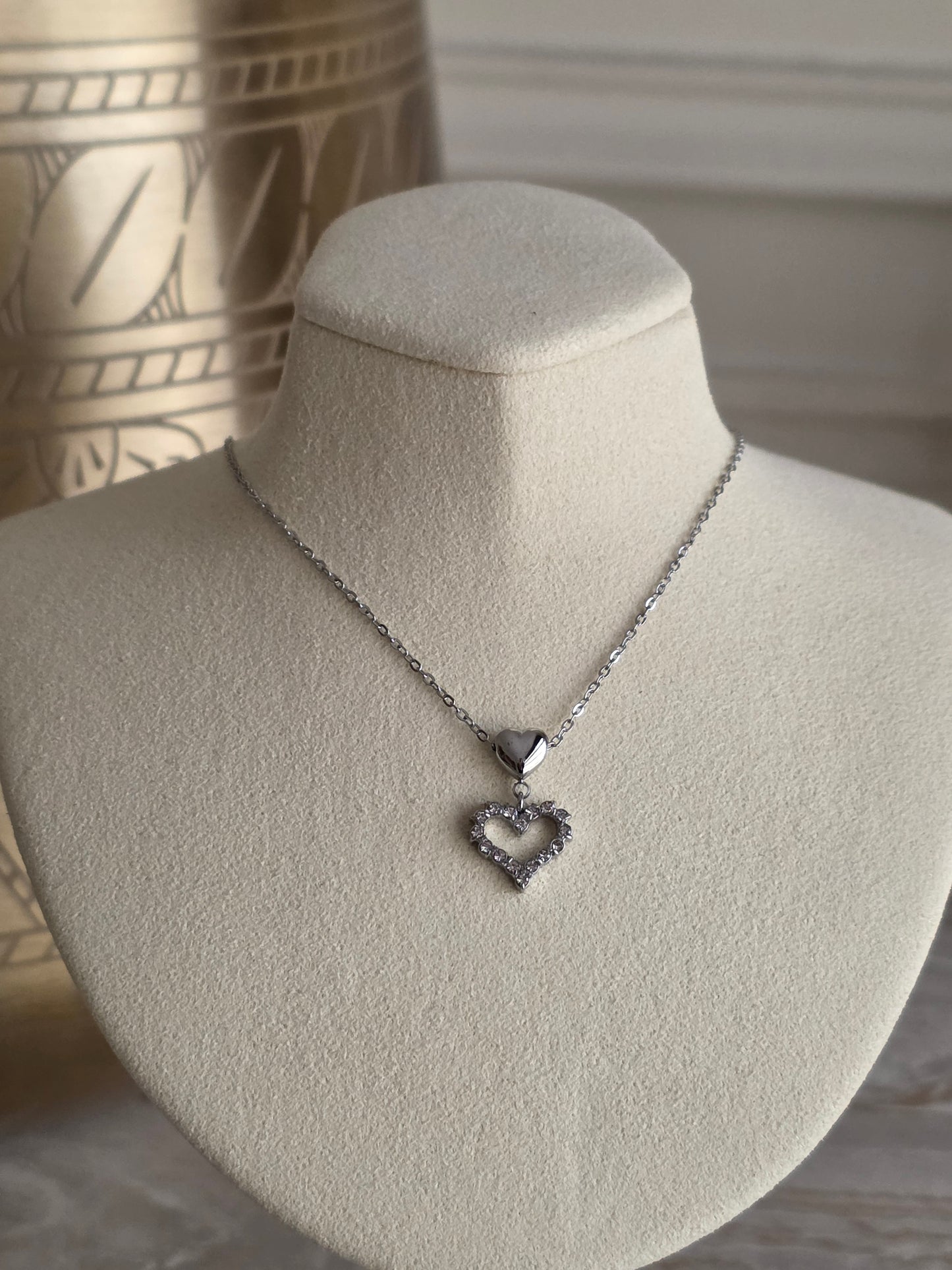silver cubic zirconia heart necklace