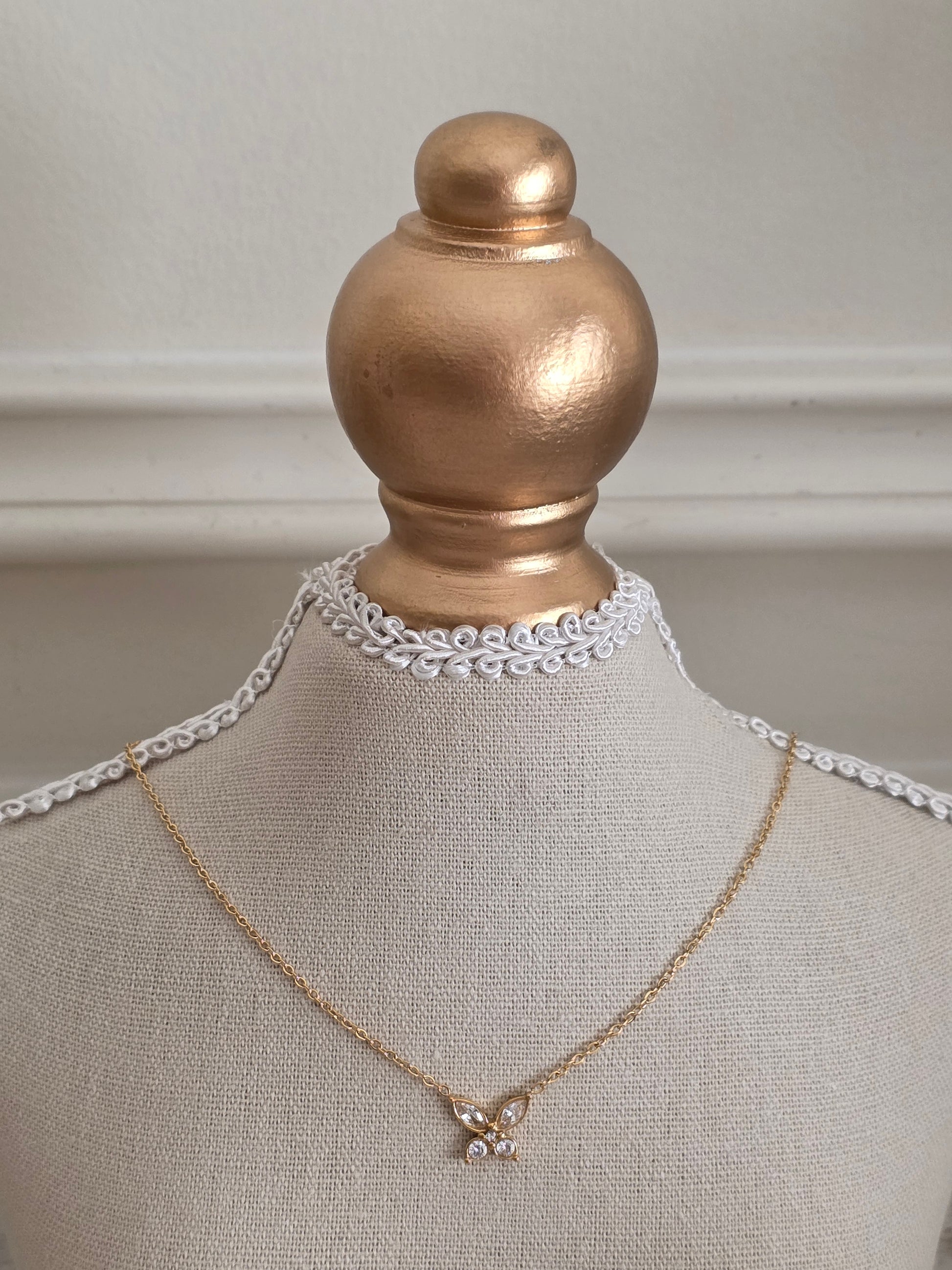 Cubic zirconia gold butterfly necklace